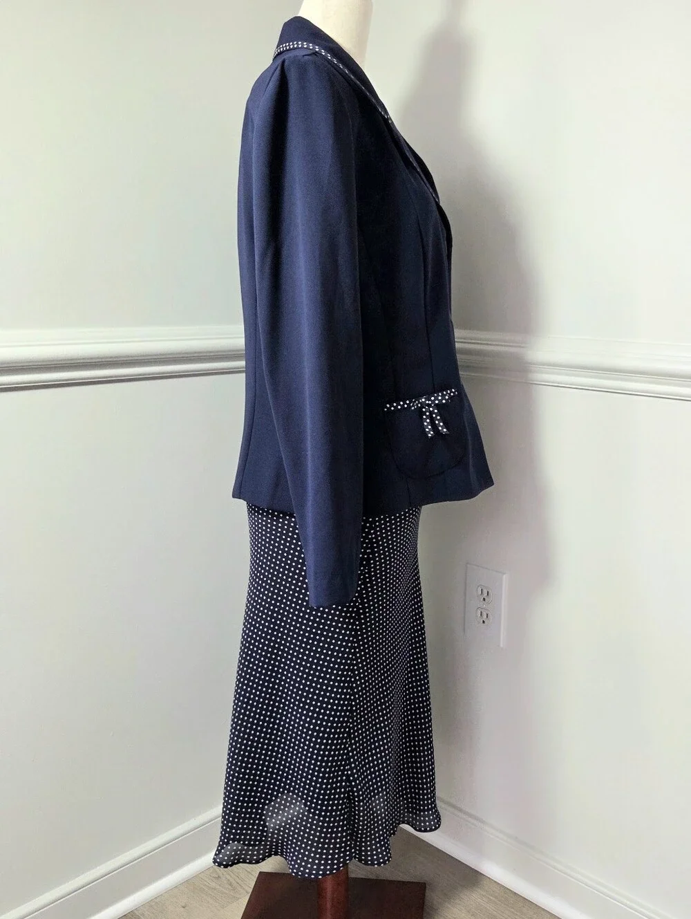 NWT Y2K Retro Polka Dot Skirt Suit Set Navy Preppy Blazer Size 8 Sag Harbor